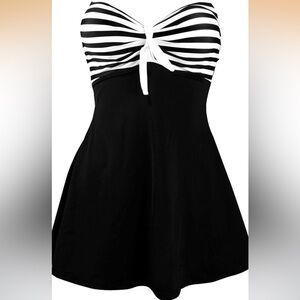 COCOSHIP Black and White Halter Swim Dress